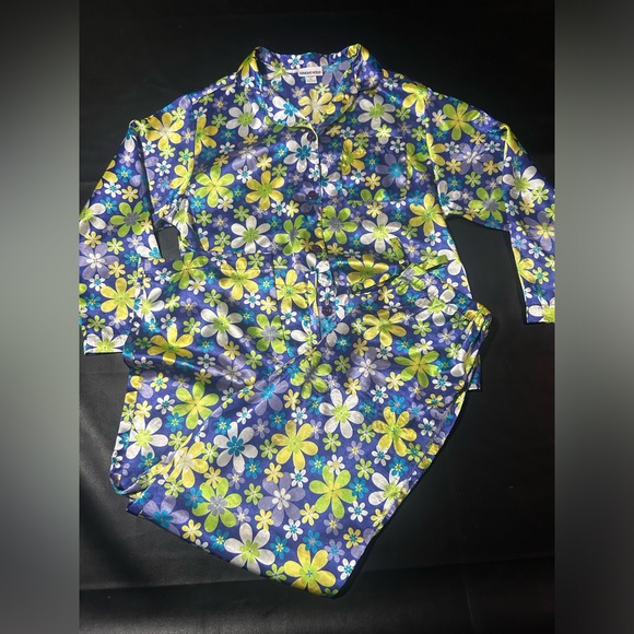 Vintage Limited Too Y2K Girls Pajama Set Size Large 10 Floral 60s Print Silky PJ - Picture 2 of 7